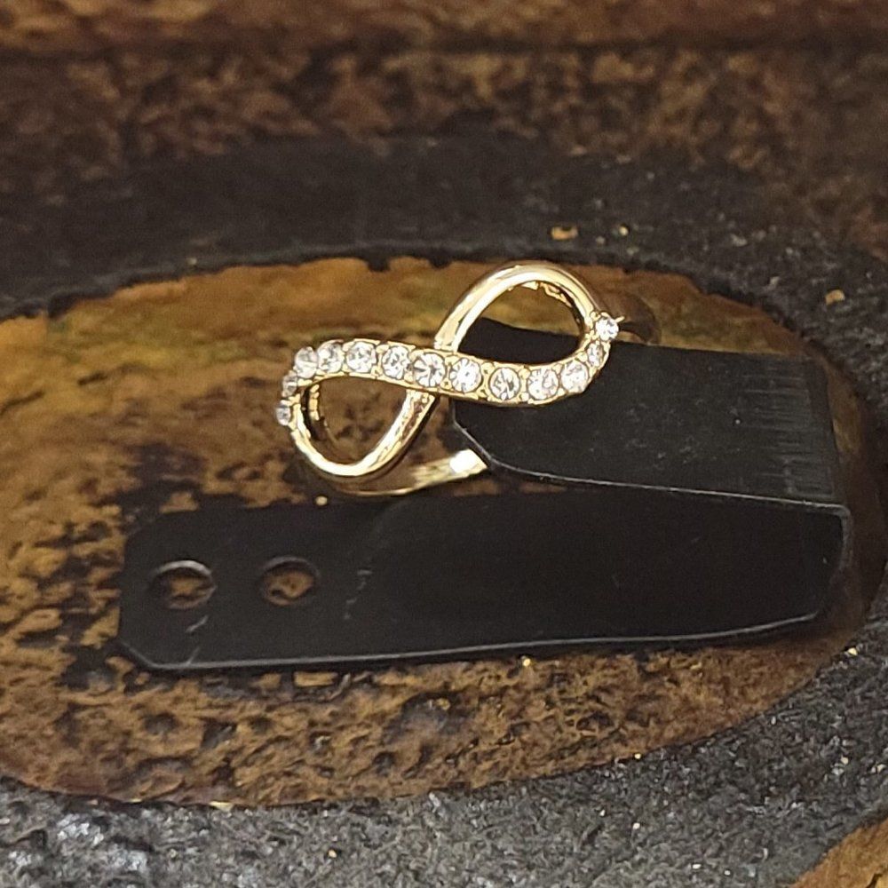 Women's Dainty Gold Infinity Ring - Paved Gem Infinity Ring - Picture 2 of 5